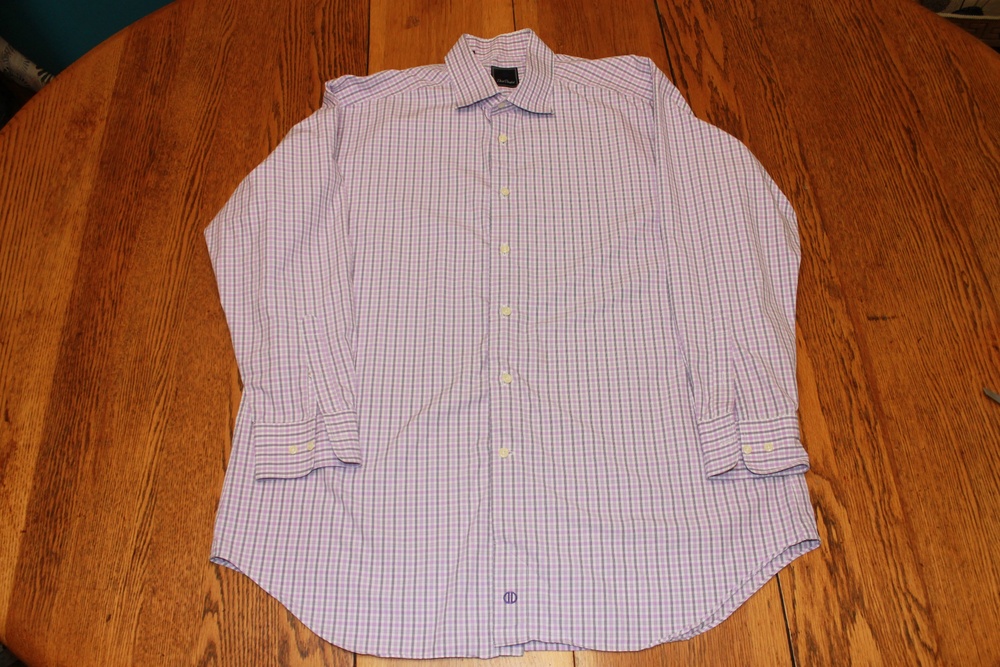 David Donahue Shirt Mens Large Purple White Check Dress Button Up Long Sleeve